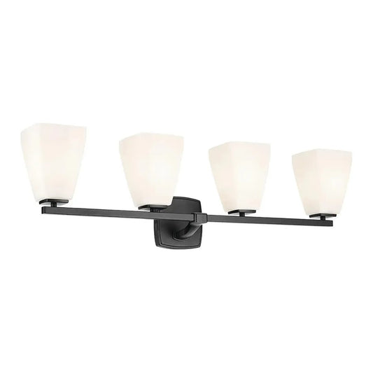 Kichler Marant 4 Light Wall Mt Bath 4 Arm, Black/Cased Opal - 55217BK