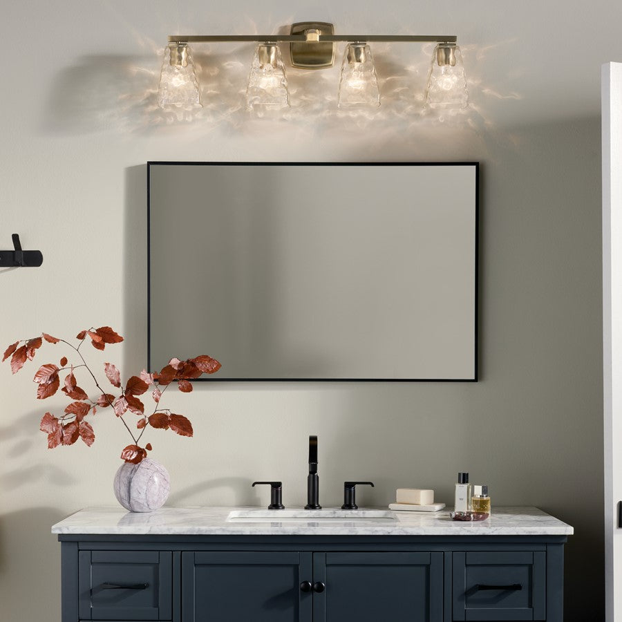 Kichler Marant 33in 4-Light Bathroom Vanity Light | Modern Champagne Bronze Steel & Clear Water Glass | Bath & Powder Room Vanity Light | Model 55217CPZWTR