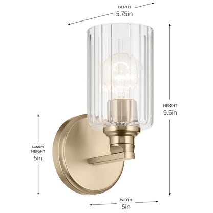Kichler Gioe 1 Light Wall Sconce, Champagne Bronze/Clear Fluted