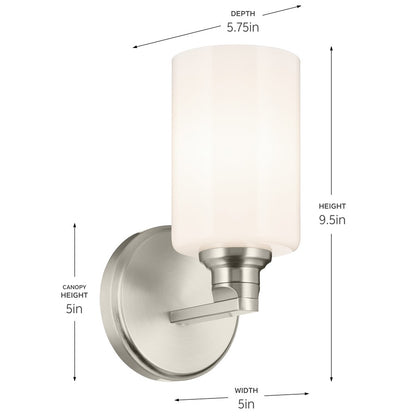 Kichler Gioe 1 Light Wall Sconce, Brushed Nickel/White
