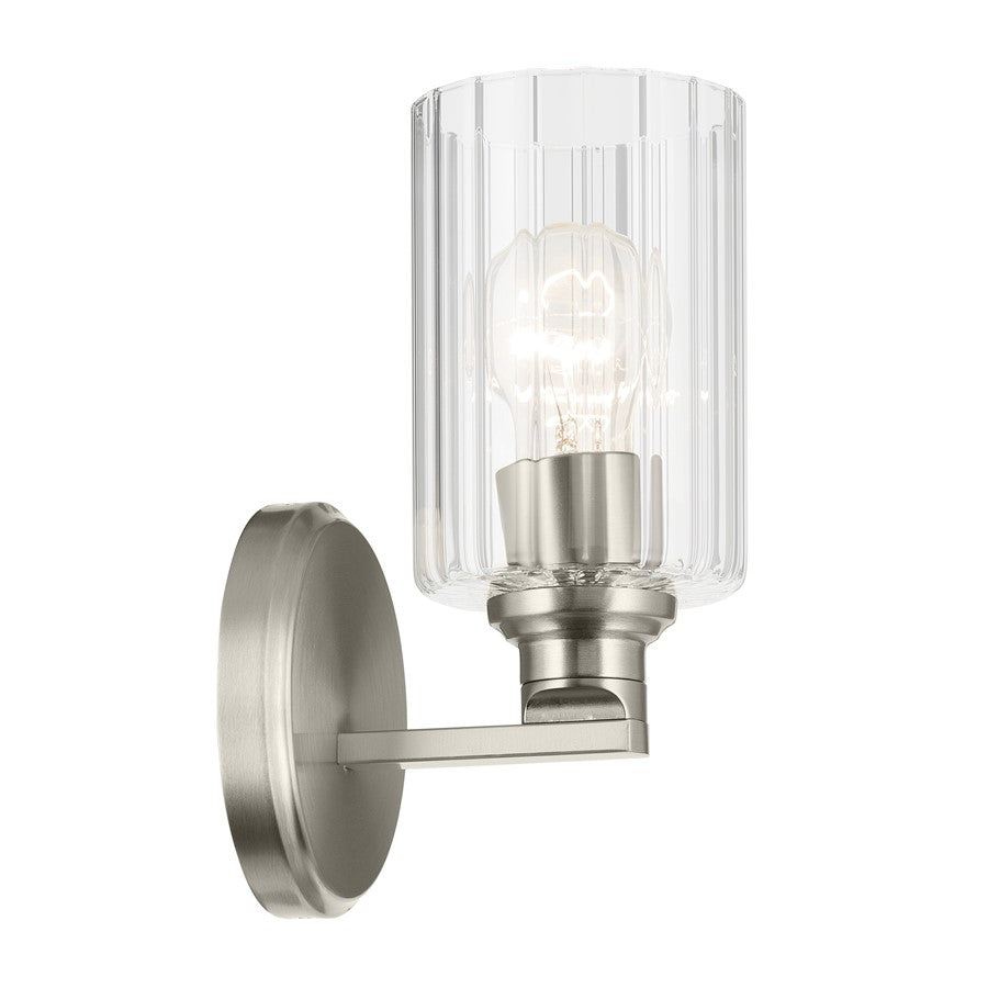Kichler Gioe 1 Light Wall Sconce, Brushed Nickel/Clear Fluted