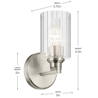Kichler Gioe 1 Light Wall Sconce, Brushed Nickel/Clear Fluted