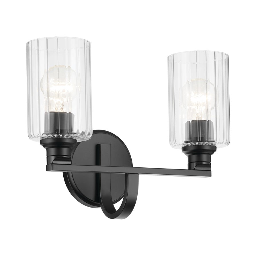 Kichler Gioe 14.25in Wide 2-Light Vanity Light | Modern Black Steel & White Glass | Bathroom Vanity & Damp-Rated Accent | 2-Light, Dimmable | Model 55225BK