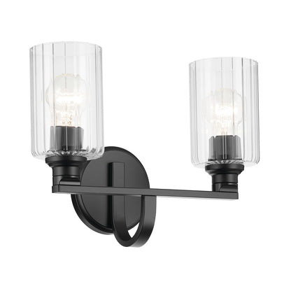 Kichler Gioe 14.25in Wide 2-Light Vanity Light | Modern Black Steel & White Glass | Bathroom Vanity & Damp-Rated Accent | 2-Light, Dimmable | Model 55225BK
