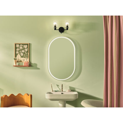 Kichler Gioe 2-Light 14in Vanity Light | Modern/Contemporary Matte Black Steel & Clear Fluted Glass | Bathroom & Powder Room Light | Model 55225BKFLU
