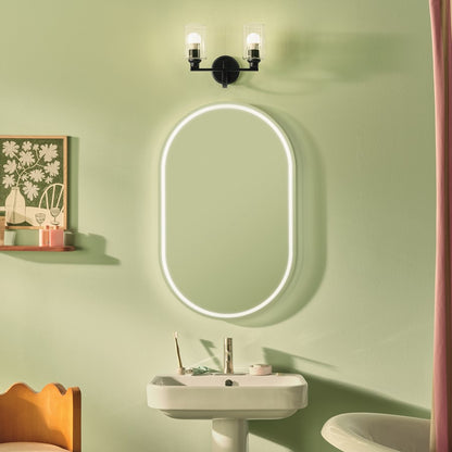 Kichler Gioe 2-Light 14in Vanity Light | Modern/Contemporary Matte Black Steel & Clear Fluted Glass | Bathroom & Powder Room Light | Model 55225BKFLU