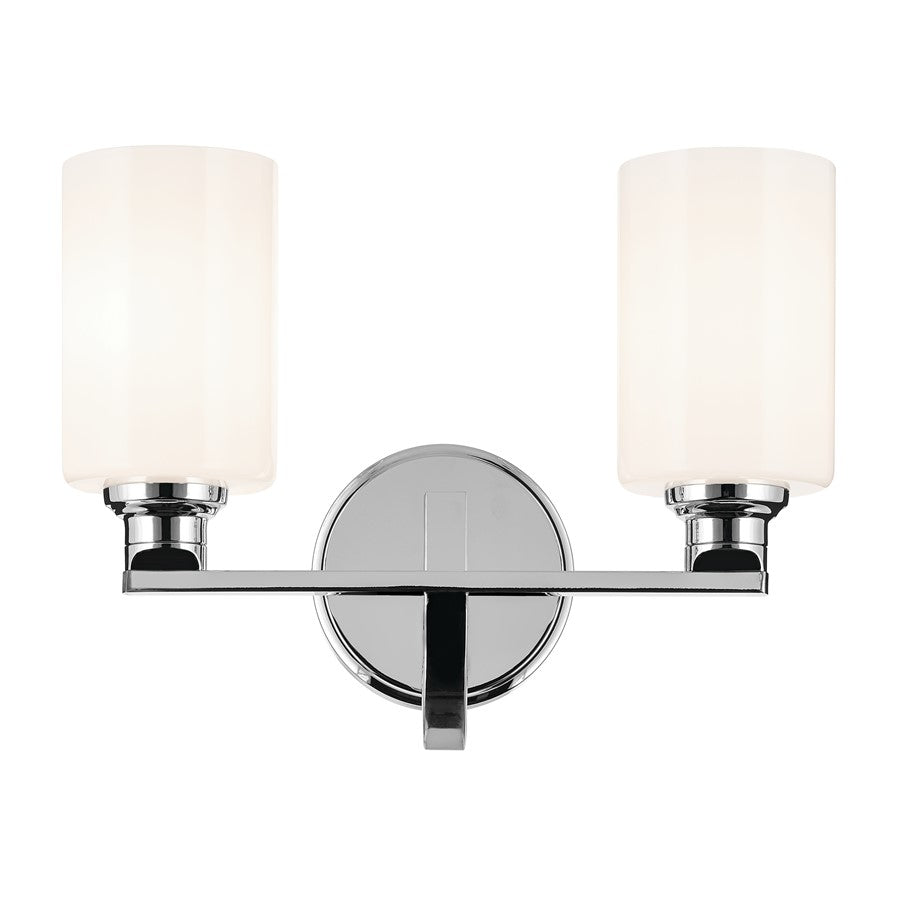 Kichler Gioe 14in Wide 2-Light Bathroom Vanity Light | Chrome Steel & Opal Glass | Bathroom & Powder Room Vanity | 60W Max, 120V, Dimmable | Model 55225CH