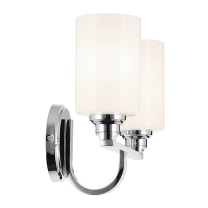 Kichler Gioe 14in Wide 2-Light Bathroom Vanity Light | Chrome Steel & Opal Glass | Bathroom & Powder Room Vanity | 60W Max, 120V, Dimmable | Model 55225CH