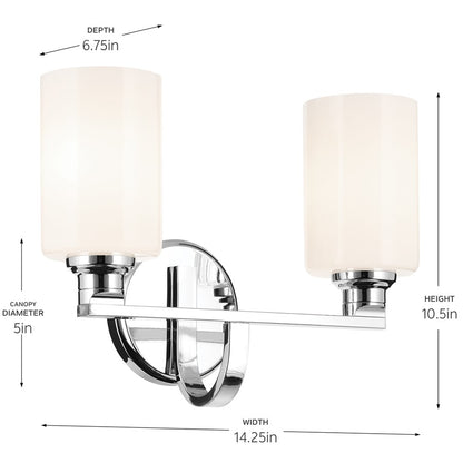 Kichler Gioe 14in Wide 2-Light Bathroom Vanity Light | Chrome Steel & Opal Glass | Bathroom & Powder Room Vanity | 60W Max, 120V, Dimmable | Model 55225CH