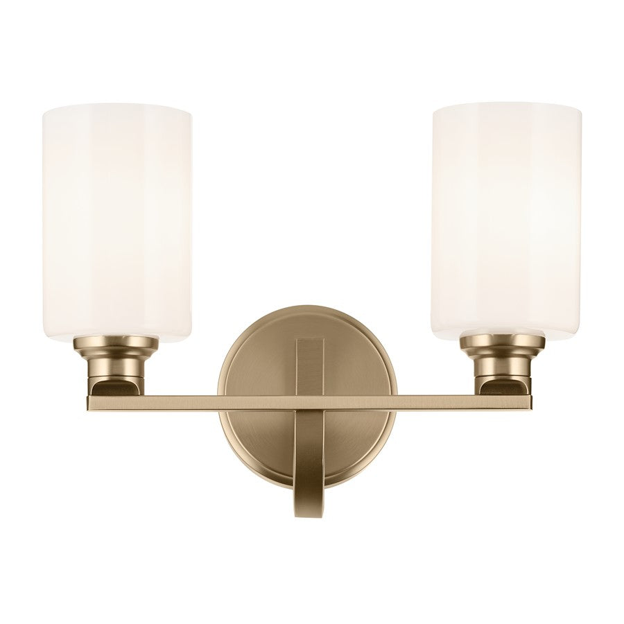 Kichler Gioe 14in Wide 2-Light Bath Vanity Light | Modern Champagne Bronze & White Glass | Bathroom & Powder Room Vanity Light | 60W | Model 55225CPZ