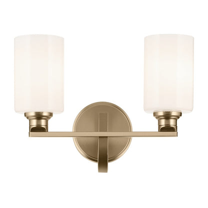 Kichler Gioe 14in Wide 2-Light Bath Vanity Light | Modern Champagne Bronze & White Glass | Bathroom & Powder Room Vanity Light | 60W | Model 55225CPZ