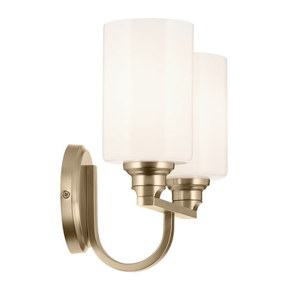 Kichler Gioe 14in Wide 2-Light Bath Vanity Light | Modern Champagne Bronze & White Glass | Bathroom & Powder Room Vanity Light | 60W | Model 55225CPZ