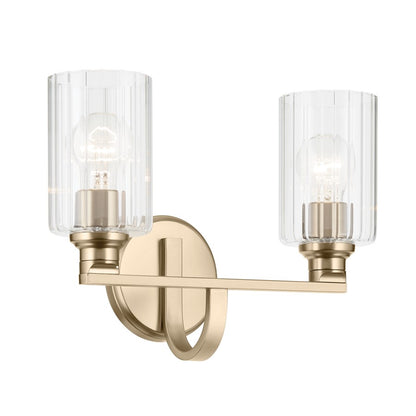 Kichler Gioe 14in Wide 2-Light Bath Vanity Light | Modern Champagne Bronze & White Glass | Bathroom & Powder Room Vanity Light | 60W | Model 55225CPZ