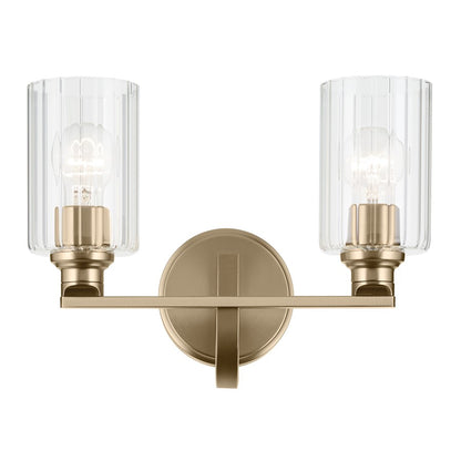 Kichler Gioe 14in Wide 2-Light Bath Vanity Light | Modern Champagne Bronze & White Glass | Bathroom & Powder Room Vanity Light | 60W | Model 55225CPZ