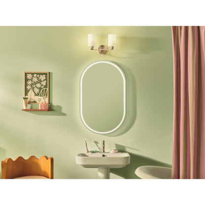 Kichler Gioe 14in Wide 2-Light Bath Vanity Light | Modern Champagne Bronze & White Glass | Bathroom & Powder Room Vanity Light | 60W | Model 55225CPZ