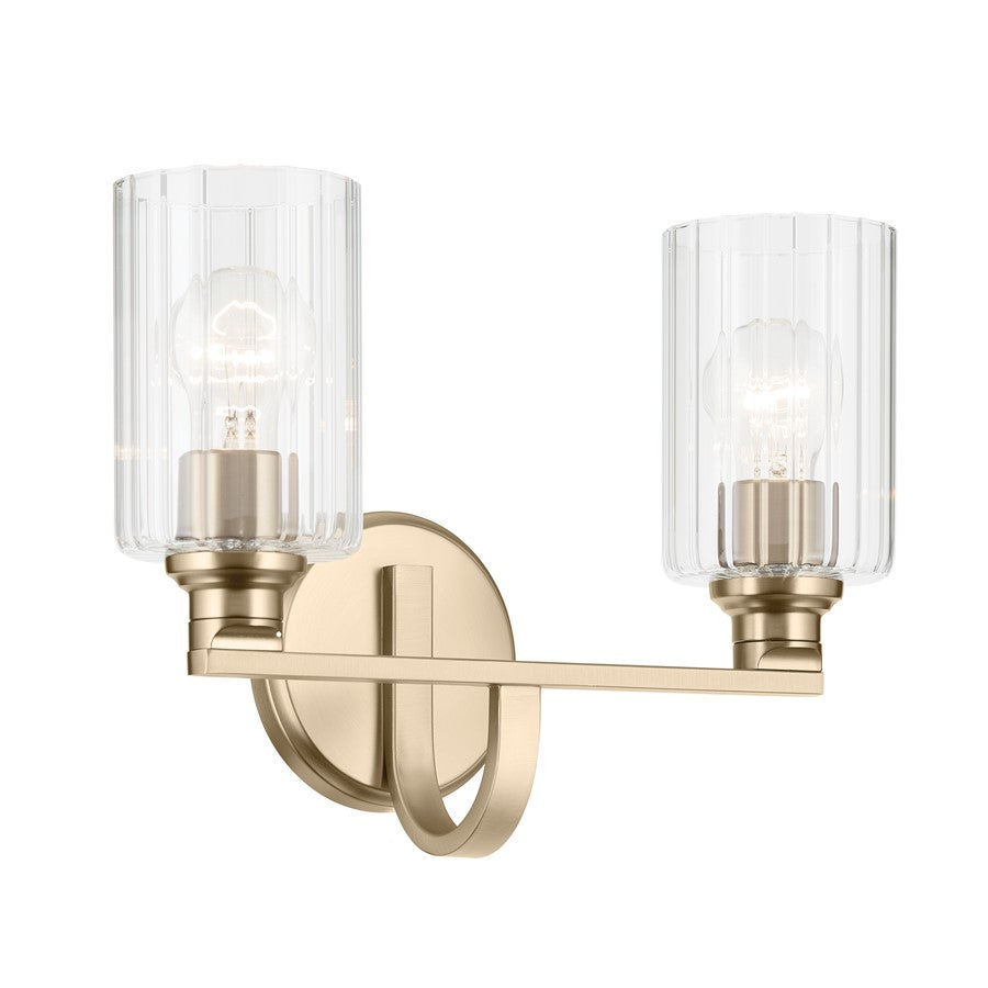 Kichler Gioe 2 Light Wall Mt Bath 2 Arm, Bronze/Clear Fluted - 55225CPZFLU