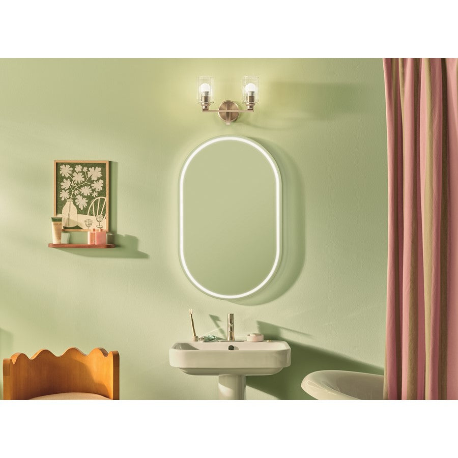Kichler Gioe 14in Wide 2-Light Bath Vanity Light | Champagne Bronze Steel & Clear Fluted Glass | Bathroom & Powder Room | 2x 60W E26 | Model 55225CPZFLU