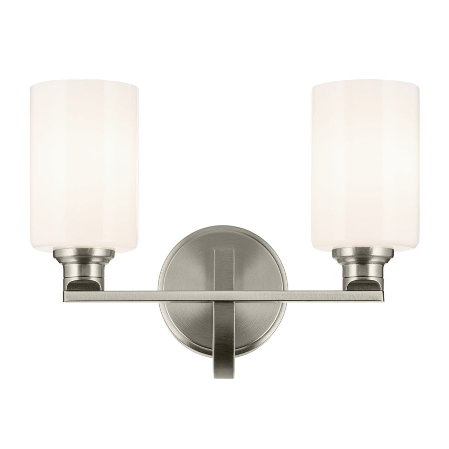 Kichler Gioe 2-Light Bath Vanity Light | Modern Brushed Nickel & Opal Glass | Bathroom Vanity Mirror Lighting | 14.25W x 10.5H, 2 A19 Bulbs | Model 55225NI