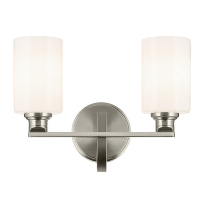 Kichler Gioe 2-Light Bath Vanity Light | Modern Brushed Nickel & Opal Glass | Bathroom Vanity Mirror Lighting | 14.25W x 10.5H, 2 A19 Bulbs | Model 55225NI