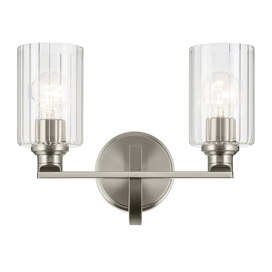 Kichler Gioe 2-Light Bath Vanity Light | Modern Brushed Nickel & Opal Glass | Bathroom Vanity Mirror Lighting | 14.25W x 10.5H, 2 A19 Bulbs | Model 55225NI
