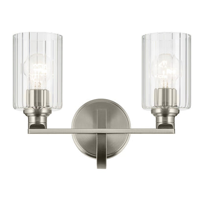 Kichler Gioe 2-Light Bath Vanity Light | Modern Brushed Nickel & Opal Glass | Bathroom Vanity Mirror Lighting | 14.25W x 10.5H, 2 A19 Bulbs | Model 55225NI
