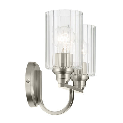 Kichler Gioe 2-Light Bath Vanity Light | Modern Brushed Nickel & Opal Glass | Bathroom Vanity Mirror Lighting | 14.25W x 10.5H, 2 A19 Bulbs | Model 55225NI