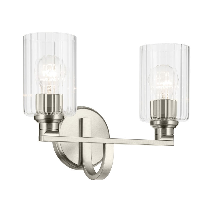 Kichler Gioe 2 Light Wall Mt Bath 2 Arm, Nickel/Clear Fluted - 55225NIFLU
