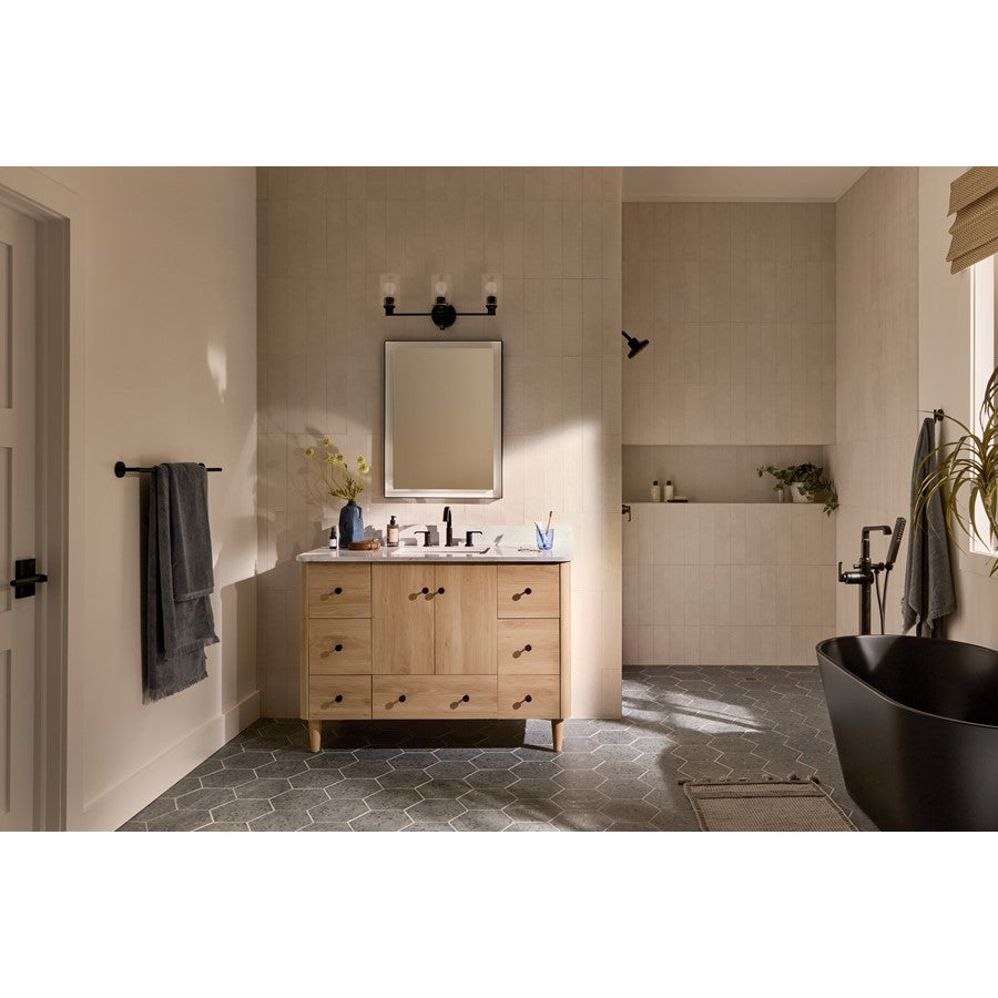 Kichler Gioe 24.25in 3-Light Bath Vanity Light | Modern Black Steel & Clear Fluted Glass | Bathroom Vanity & Mirror Lighting | Model 55226BKFLU