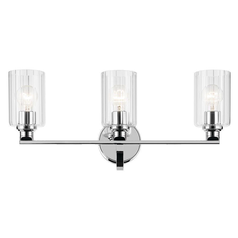 Kichler Gioe 3 Light 24" Wall Mt Bath 3 Arm, Chrome/Clear Fluted