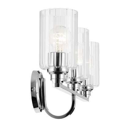 Kichler Gioe 3 Light 24" Wall Mt Bath 3 Arm, Chrome/Clear Fluted