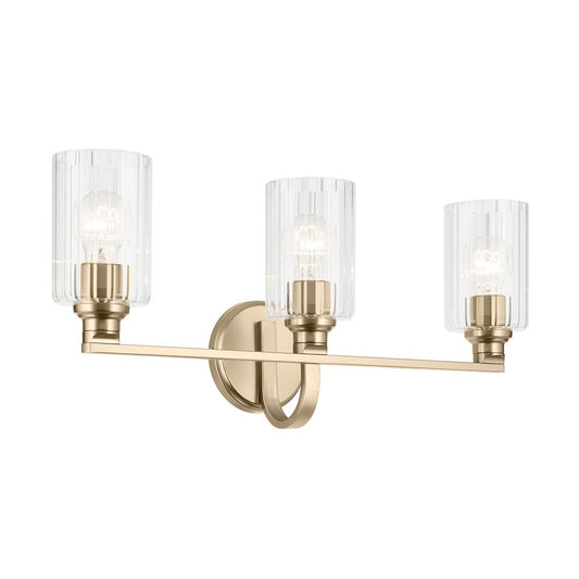 Kichler Gioe 3 Light 24" Wall Mt Bath 3 Arm, Bronze/Clear Fluted - 55226CPZFLU