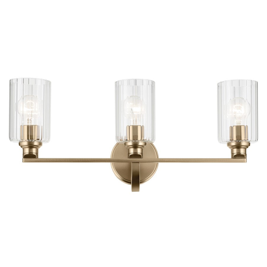 Kichler Gioe 3 Light 24" Wall Mt Bath 3 Arm, Bronze/Clear Fluted