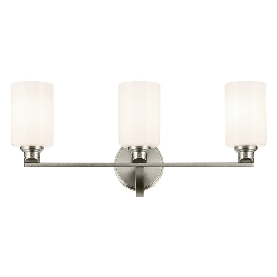 Kichler Gioe 3-Light 24in Vanity Light | Modern Brushed Nickel & White Glass | Bathroom Vanity Light | 120V, Dimmable, 3-Bulbs | Model 55226NI