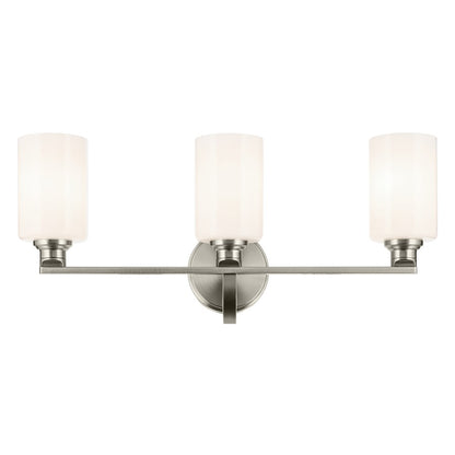 Kichler Gioe 3-Light 24in Vanity Light | Modern Brushed Nickel & White Glass | Bathroom Vanity Light | 120V, Dimmable, 3-Bulbs | Model 55226NI