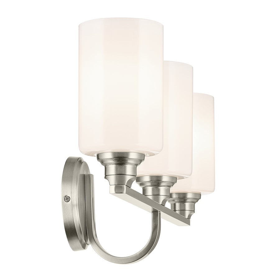 Kichler Gioe 3-Light 24in Vanity Light | Modern Brushed Nickel & White Glass | Bathroom Vanity Light | 120V, Dimmable, 3-Bulbs | Model 55226NI