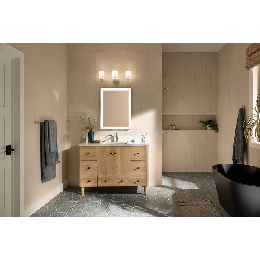 Kichler Gioe 3-Light 24in Vanity Light | Modern Brushed Nickel & White Glass | Bathroom Vanity Light | 120V, Dimmable, 3-Bulbs | Model 55226NI