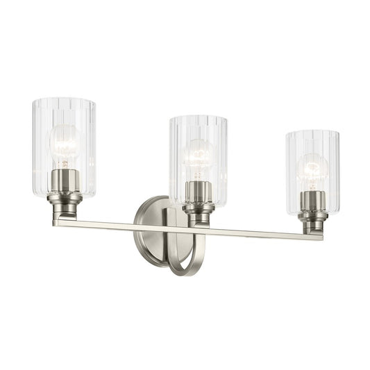 Kichler Gioe 3 Light 24" Wall Mt Bath 3 Arm, Nickel/Clear Fluted - 55226NIFLU