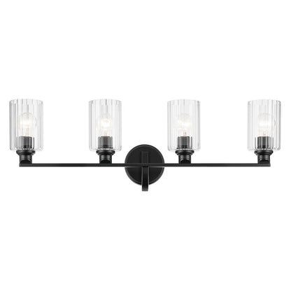 Kichler Gioe 32.25in 4-Light Bathroom Vanity Light | Modern Black Steel & White Glass | Primary & Guest Bath Vanity Light | 4 Bulbs 60W Max | Model 55227BK