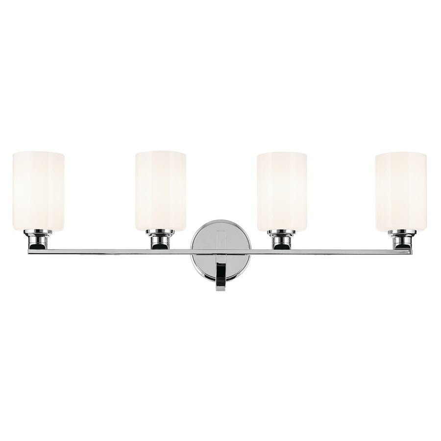 Kichler Gioe 32in 4-Light Bath Vanity | Modern Chrome Steel & White Glass | Bathroom Vanity & Hallway Light | Dimmable 120V, 4A-Type Bulbs | Model 55227CH