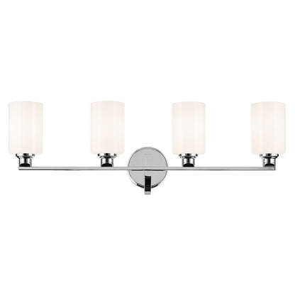 Kichler Gioe 32in 4-Light Bath Vanity | Modern Chrome Steel & White Glass | Bathroom Vanity & Hallway Light | Dimmable 120V, 4A-Type Bulbs | Model 55227CH