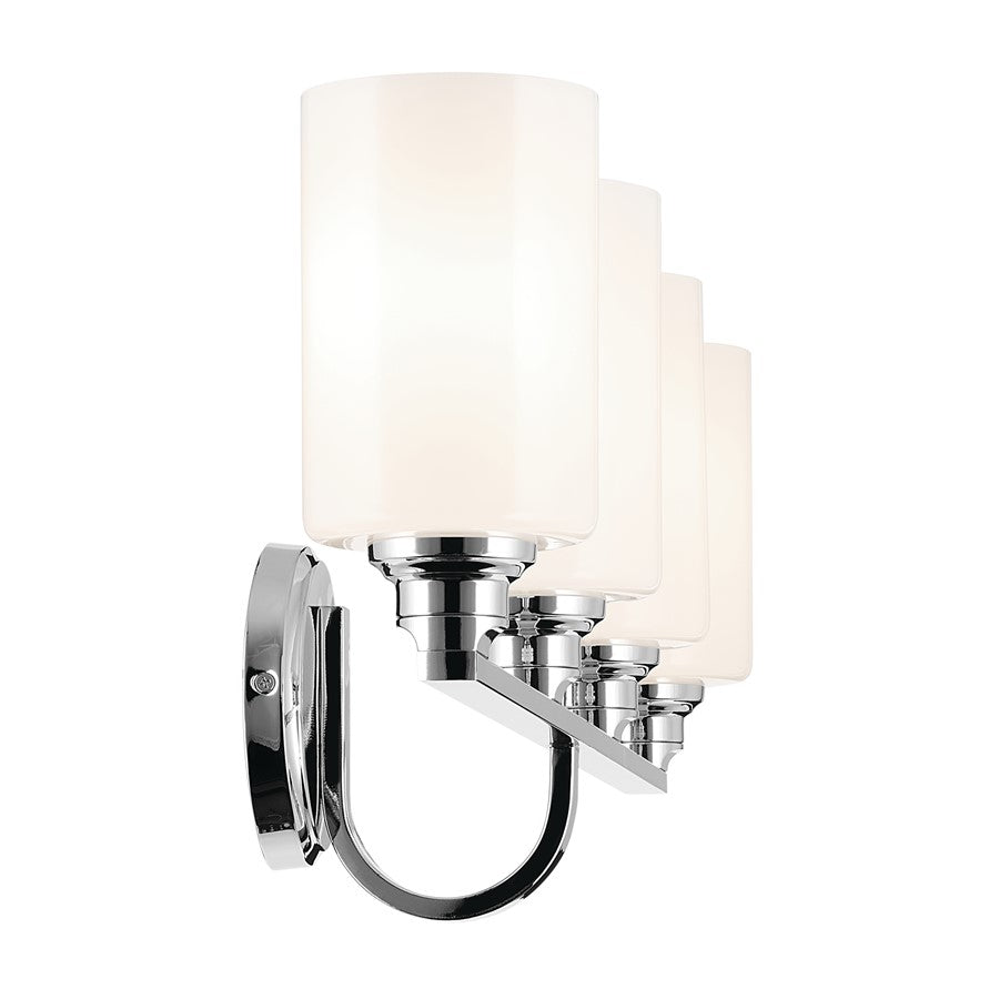 Kichler Gioe 32in 4-Light Bath Vanity | Modern Chrome Steel & White Glass | Bathroom Vanity & Hallway Light | Dimmable 120V, 4A-Type Bulbs | Model 55227CH