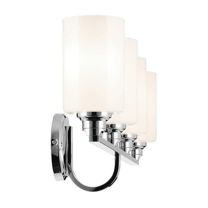 Kichler Gioe 32in 4-Light Bath Vanity | Modern Chrome Steel & White Glass | Bathroom Vanity & Hallway Light | Dimmable 120V, 4A-Type Bulbs | Model 55227CH