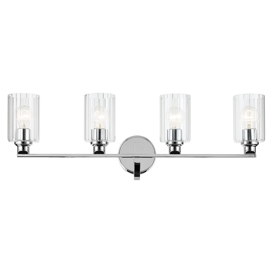 Kichler Gioe 32in Wide 4-Light Vanity Light | Modern Chrome & Clear Fluted Glass | Bathroom Vanity & Dressing Room | 480W Incandescent | Model 55227CHFLU