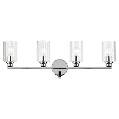 Kichler Gioe 32in Wide 4-Light Vanity Light | Modern Chrome & Clear Fluted Glass | Bathroom Vanity & Dressing Room | 480W Incandescent | Model 55227CHFLU