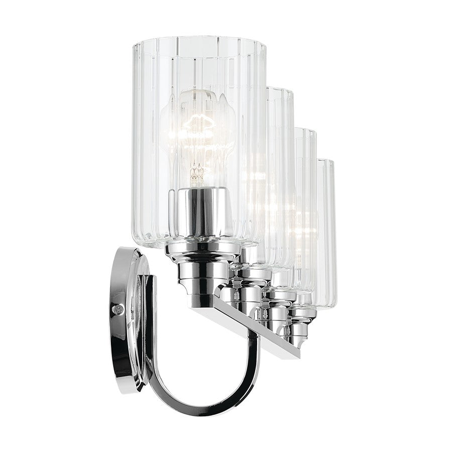 Kichler Gioe 32in Wide 4-Light Vanity Light | Modern Chrome & Clear Fluted Glass | Bathroom Vanity & Dressing Room | 480W Incandescent | Model 55227CHFLU
