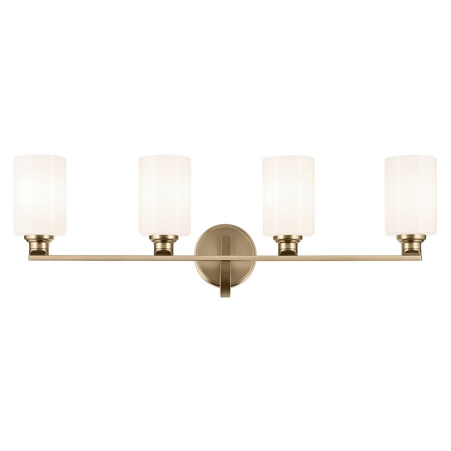 Kichler Gioe 32in Wide 4-Light Vanity Light | Modern Champagne Bronze Steel & White Opal Glass | Bathroom Vanity Light | 40W Incandescent | Model 55227CPZ