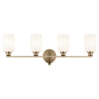 Kichler Gioe 32in Wide 4-Light Vanity Light | Modern Champagne Bronze Steel & White Opal Glass | Bathroom Vanity Light | 40W Incandescent | Model 55227CPZ
