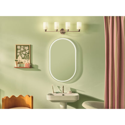 Kichler Gioe 32in Wide 4-Light Vanity Light | Modern Champagne Bronze Steel & White Opal Glass | Bathroom Vanity Light | 40W Incandescent | Model 55227CPZ