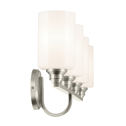 Kichler Gioe 32in Wide 4-Light Bathroom Vanity Light | Modern Brushed Nickel & White Opal Glass | Master Bath & Double Vanity | Dimmable | Model 55227NI
