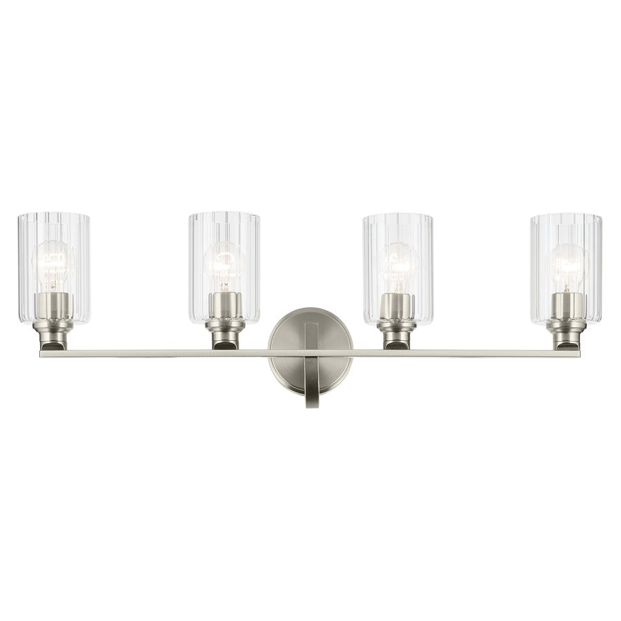 Kichler Gioe 32.25in 4-Light Bathroom Vanity Light | Modern Brushed Nickel & Clear Fluted Glass | Bathroom Vanity & Hallway Lighting | Model 55227NIFLU